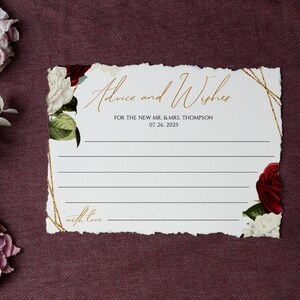 Burgunderrote Hochzeitsratgeberkarten, Ratschläge und Wünsche Karten, Sofortiger Download, bearbeitbare Hochzeitsratgeberkarten Vorlage, druckbare Ratgeberkarte #007