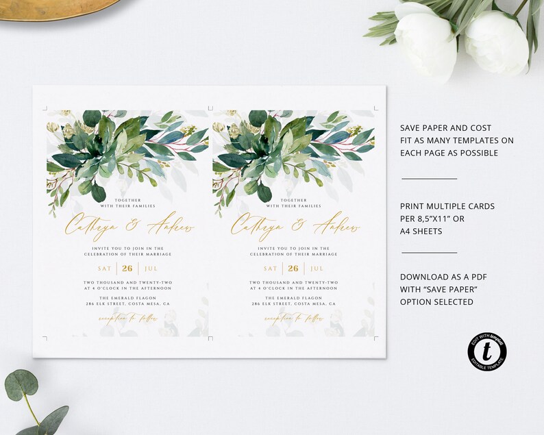 Greenery Gold Wedding Invitation Bundle Wedding Bundle | Etsy