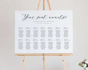Minimalist Seating Chart Template, Instant Download, Editable Wedding Seating Sign, Horizontal Sign, Printable Seating Chart Template #C