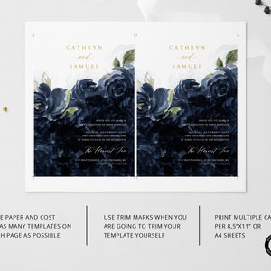 Navy Blue Wedding Invitation Set, Wedding Invitation Bundle Template ...