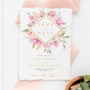 Pink Floral Save the Date, Instant Download, Wedding Invitation, Wedding Printable Template, Editable Wedding Save The Date Template #008