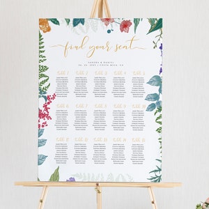 Wilde bloemen zitplaatsen grafiek sjabloon, Instant Download, bewerkbare bruiloft zitplaatsen teken alfabetische zitplaatsen grafiek afdrukbare zitplaatsen grafiek #009