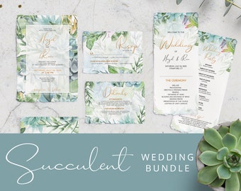 Succulent Wedding Invitation Set, Wedding Invitation Bundle Template, Instant Download, Editable Greenery Wedding Printable Wedding Set #005