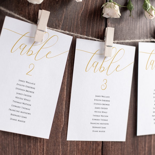 Gold Seating Chart Card, Elegant Seating Card Template, Instant Download, Editable Wedding Seating Card, Printable Seating Cards Template #C