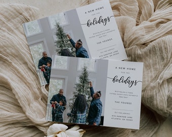 Neues Zuhause für die Feiertage, Weihnachtsfotokarte, Sofortiger Download, Decking Neue Hallen, druckbare Weihnachtskarte, bearbeitbare Weihnachtskarte 22-09