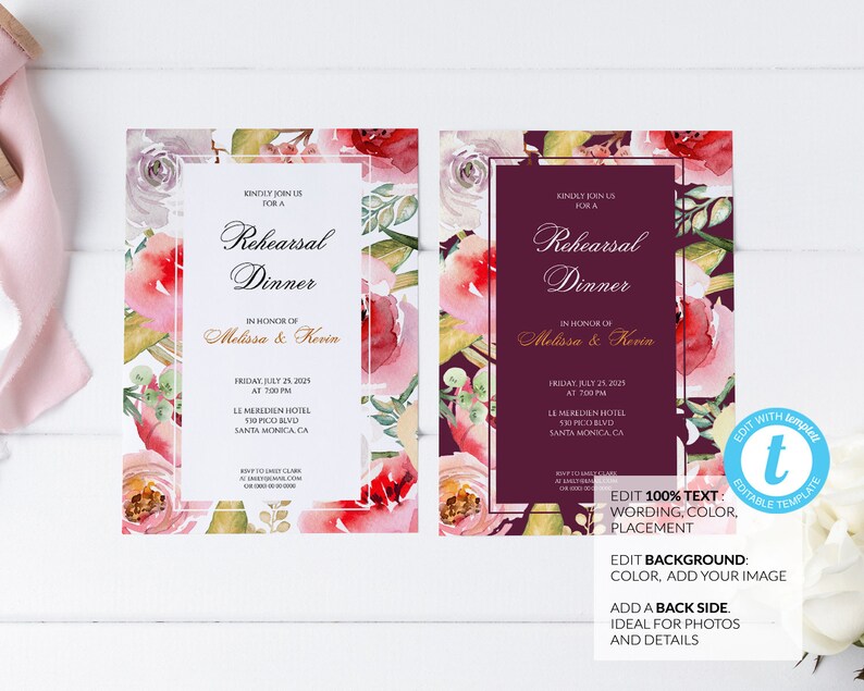 Rehearsal Dinner Invitation Wedding Rehearsal Template Etsy