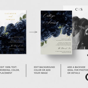 Navy Blue Wedding Invitation Set, Wedding Invitation Bundle Template ...