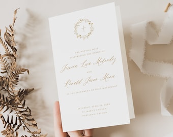 Gold Catholic Wedding Program, Instant Download, Wedding Program Template, Minimalist Wedding Program Church Wedding Program Printable 006-2