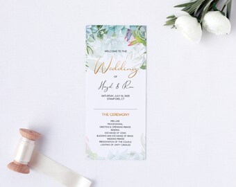 Greenery Wedding Program, Printable Wedding Program Template, Instant Download, Editable Wedding Ceremony, Succulent Program Template #005