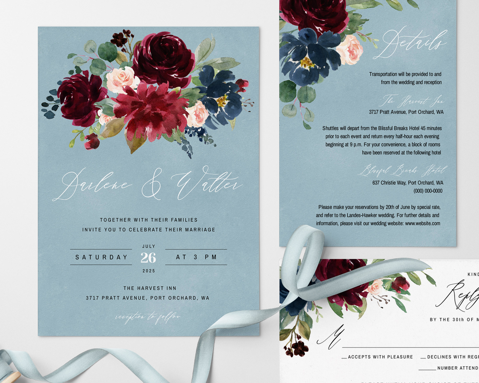 Blue and burgundy wedding deals