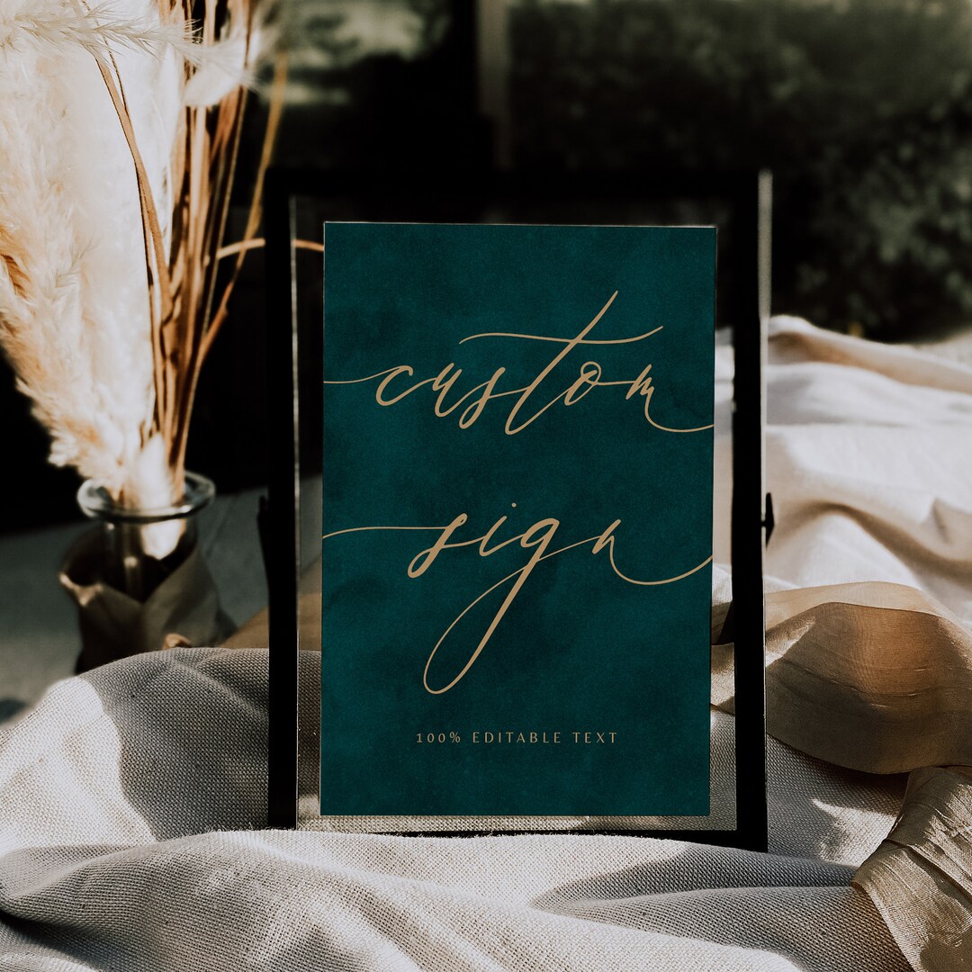 Hej Sign Emerald Green Gold Wedding Custom Sign, Printable Wedding Sign Template ...