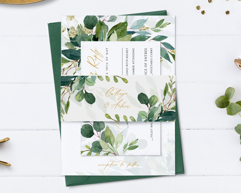 Greenery Gold Wedding Invitation Bundle Wedding Bundle | Etsy