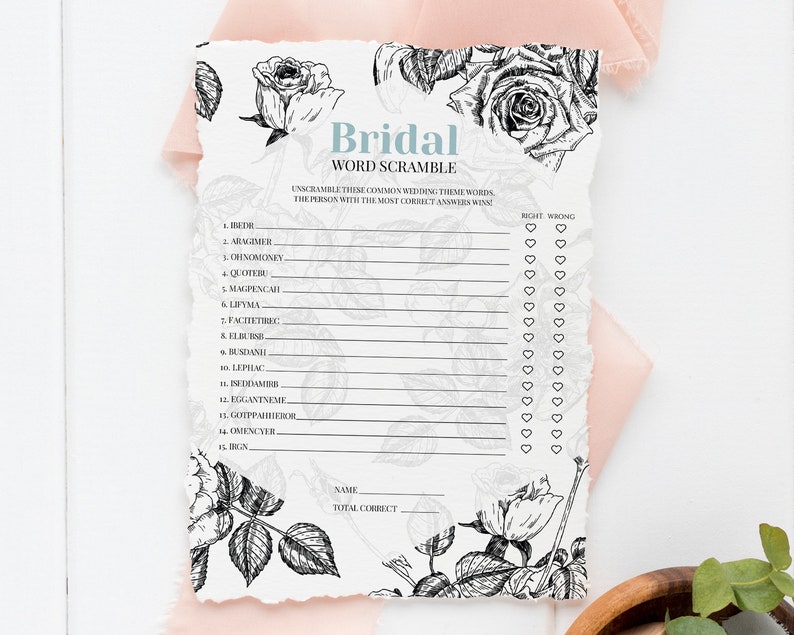 Bridal Word Scramble Game Editable Bridal Shower Game Template Instant Download Editable Bridal Shower Game #003 Printable Game Template