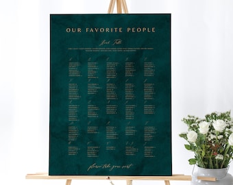 Alphabetical Seating Chart Template, Emerald Green And Gold Wedding Seating Chart, Printable Seating Plan, Our Favorite People Sign 024