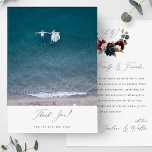 Photo Thank You Card, Wedding Thank You Template, Instant Download, Editable Thank You Card, Printable Thank You Card, Burgundy Blue #016