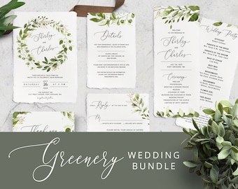 Bohemian Wedding Bundle, Wedding Invitation Bundle Template, Instant Download, Editable Wedding Bundle, Printable Greenery Wedding Set #006