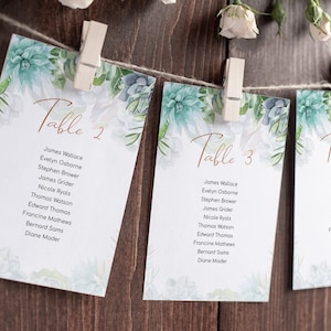 Sukkulenten Sitzplan Karten Vorlage, sofortiger Download, bearbeitbare Sitzplatzkarten Hochzeit, Grün Sitzplan druckbarer Sitzplan #005