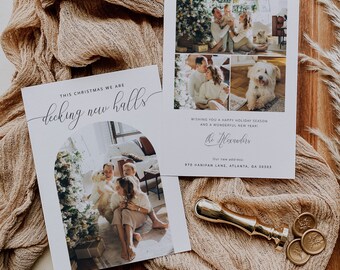 Decking neue Hallen Fotokarte, neue Zuhause Karte, Weihnachten Foto Kartenvorlage, sofortiger Download, wir sind umgezogen Karte, neues Haus, Adresse 22-10