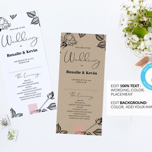 Black and White Wedding Program, Printable Wedding Program Template ...