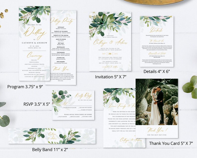 Greenery Gold Wedding Invitation Bundle Wedding Bundle | Etsy
