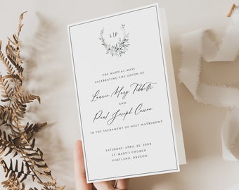 Catholic Wedding Program With Monogram, Wedding Program Template, Wedding Crest Program, Wedding Ceremony, Printable Wedding Booklet 023