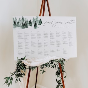 Alphabetischer Sitzplan-Schild, bearbeitbarer Winter-Sitzplan, druckbarer Sitzplan für Hochzeitsgäste, sofortiger Download 022