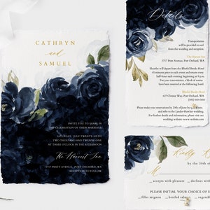 Navy Blue Wedding Invitation Set, Wedding Invitation Bundle Template ...