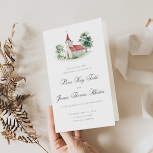 Watercolor Church Wedding Program, Catholic Wedding Program Template, Instant Download, Wedding Ceremony Program, Wedding Booklet 025-3