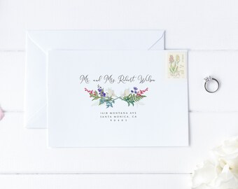 Szablon adresu koperty Wild Flowers, A7, szablon koperty A1, natychmiastowe pobranie edytowalnej koperty na adres ślubny do wydrukowania koperta nr 009