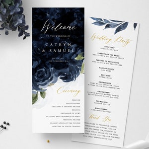 Marineblaues Hochzeitsprogramm, druckbare Hochzeitsprogrammvorlage, sofortiger Download bearbeitbares Marineblaues Hochzeitsprogramm zeitgenössisches Programm #015