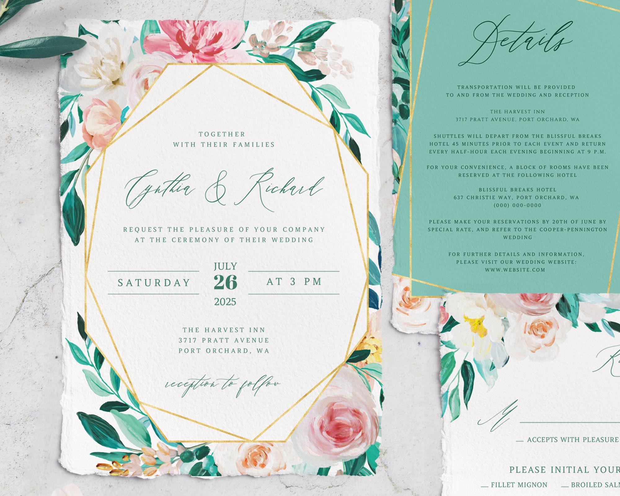 Mint Wedding Invitation Instant Download Printable Peony Etsy