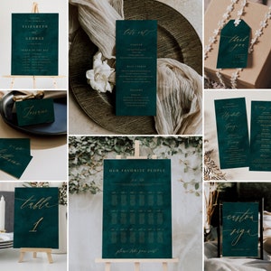 Forest Green Wedding Bundle, Wedding Reception Bundle, Wedding Signs Bundle, Dark Green And Gold Wedding Bundle, Wedding Bundle Template 024