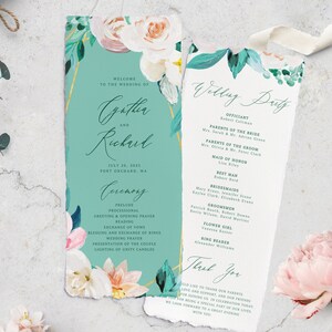 Mint Hochzeit Programm, druckbare Hochzeit Programm Vorlage, sofortiger Download, bearbeitbare Hochzeitszeremonie, rustikale Blumen Programm Vorlage #012