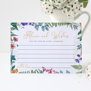 Wilde Blumen Hochzeit Ratschlag Karten, Ratschlag und Wünsche Karten, Sofort Download, bearbeitbare Hochzeitsratschlag Vorlage, druckbare Ratschlagkarte #009