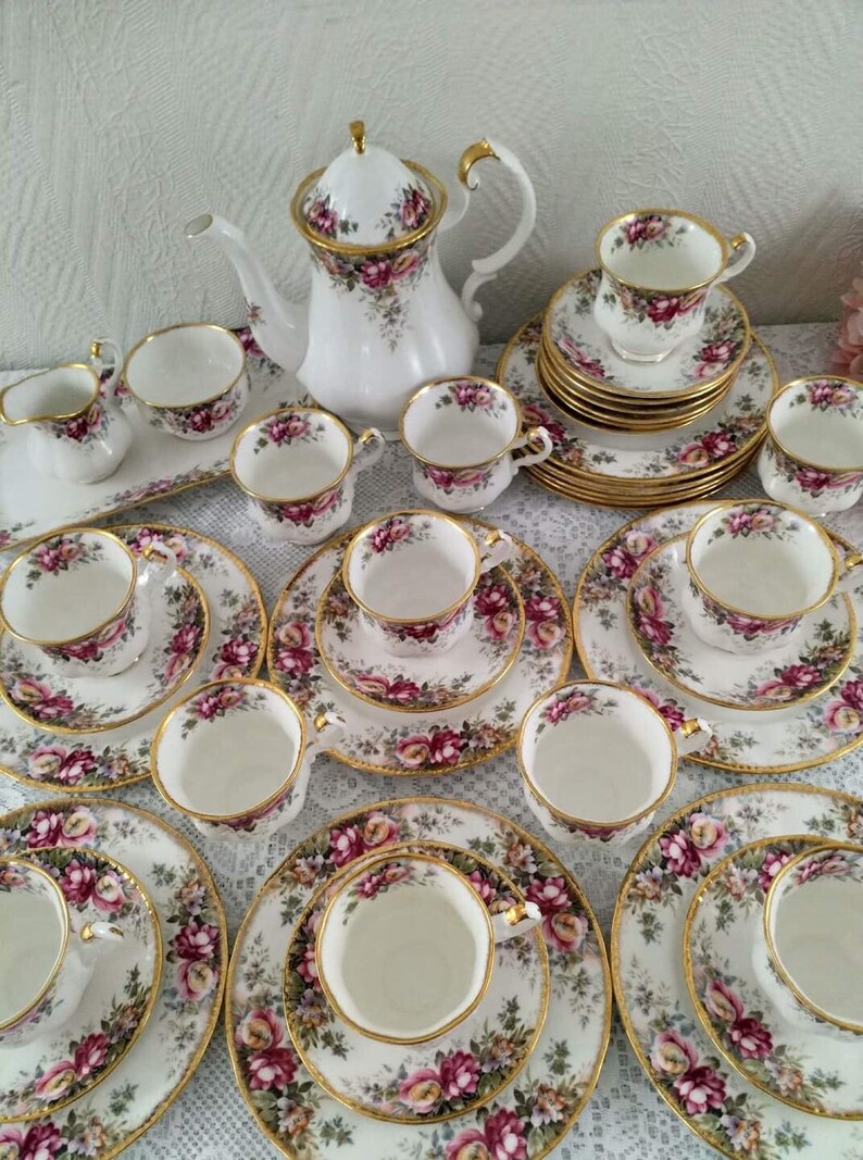 Queen Anne Summer Rose Fine Bone China England Tea set Etsy