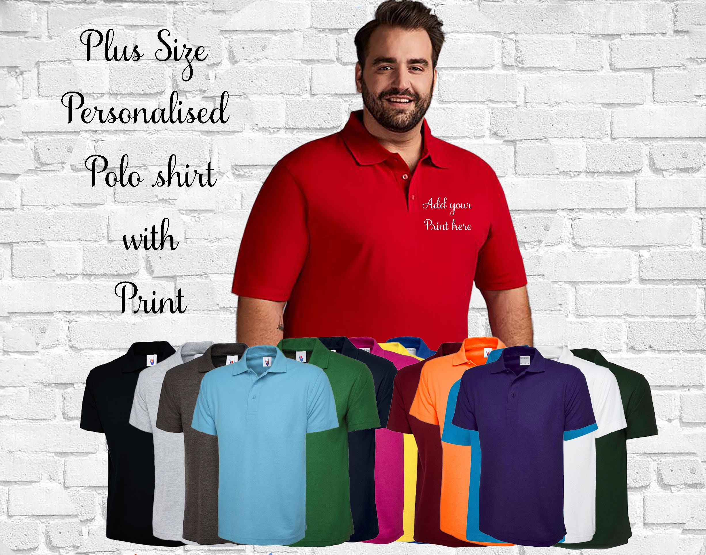 Personalised Plus Size polo shirt Print any name text or logo Etsy