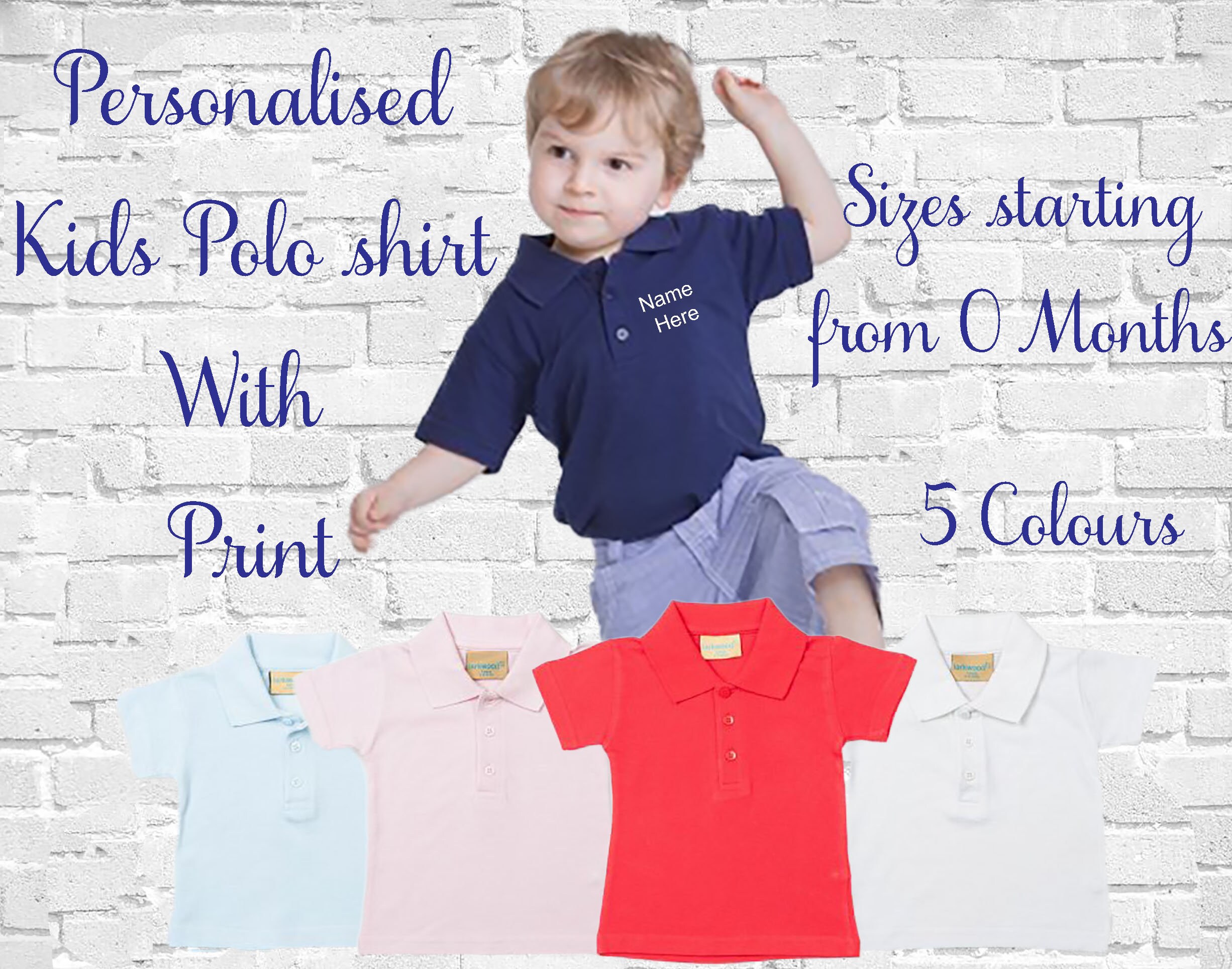 Image of Personalised Kids Polo Shirt With Print Any Name Logo Or Text Baby Childrends Short Sleeves For Newborn