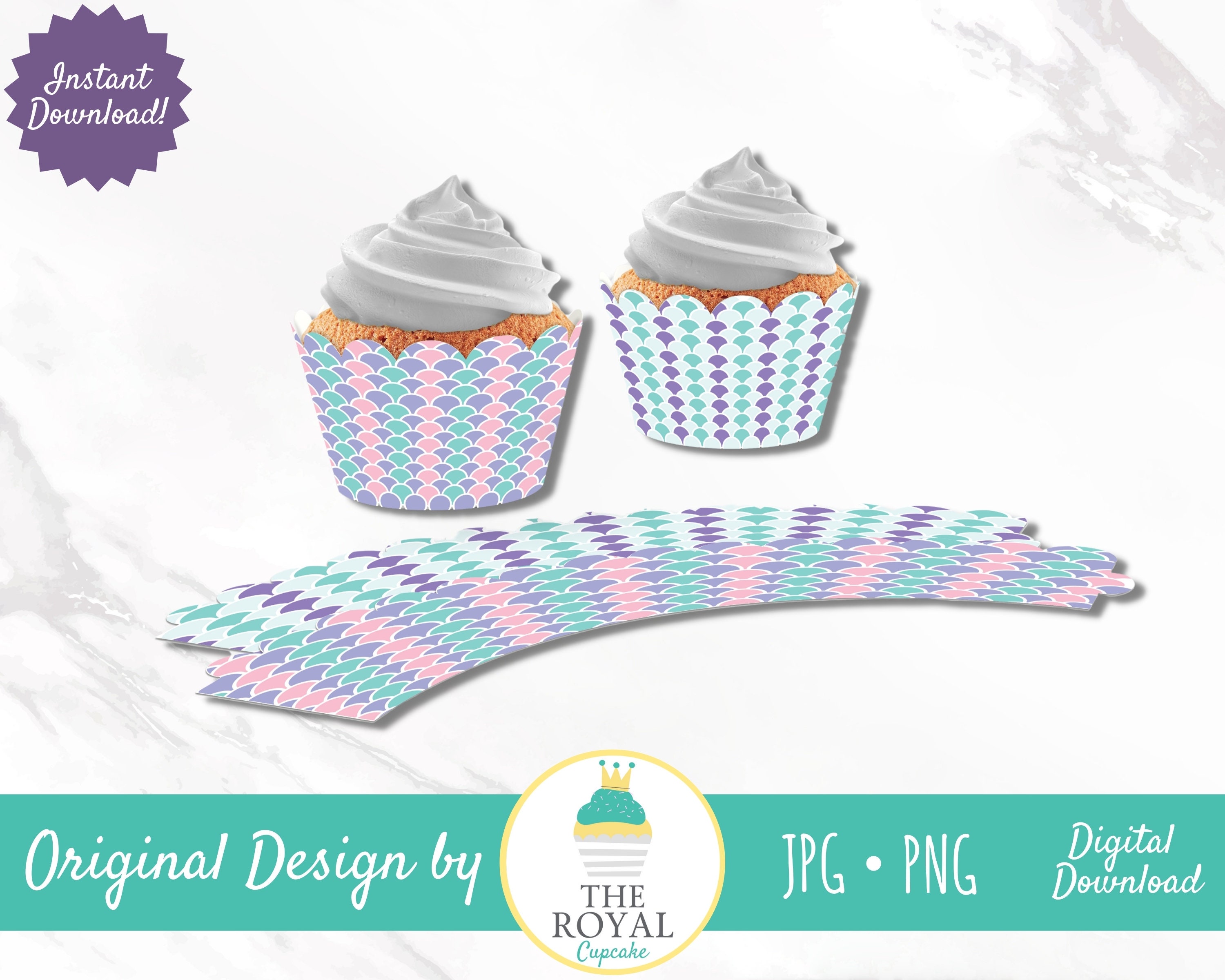 Mermaid Cupcake Wrapper Printable Fantasy Birthday Party Cupcake Liners Under the Sea Birthday Party Mermaid Baby Shower