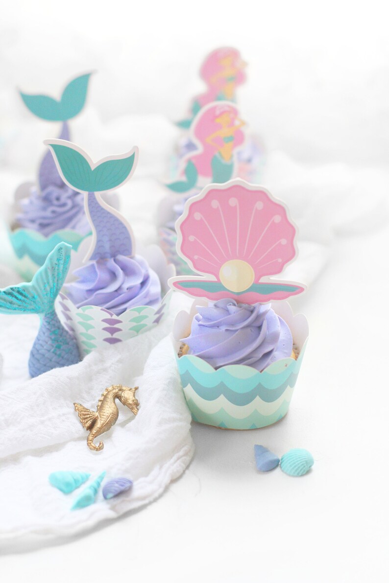 Mermaid Cupcake Toppers Wrappers And Liners For Kids Etsy