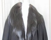 Late 1920 39 s Black Wool Coat with Long Hair Shawl Collar Attached Cape-let Sz 6