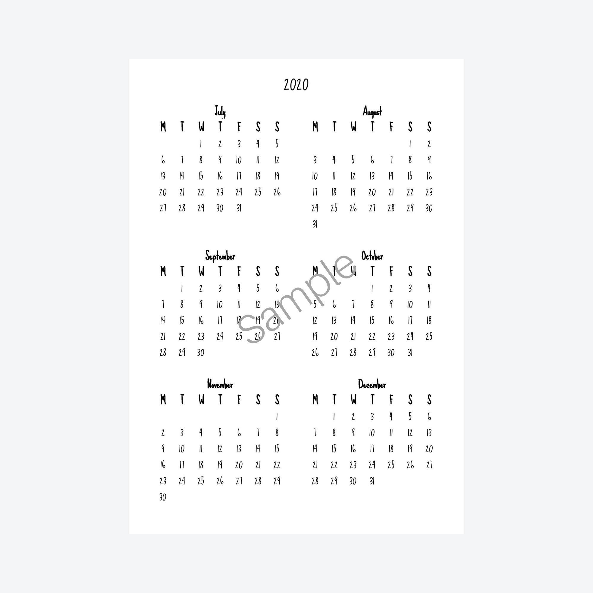 2020-calendar-year-at-a-glance-printable-digital-download-etsy