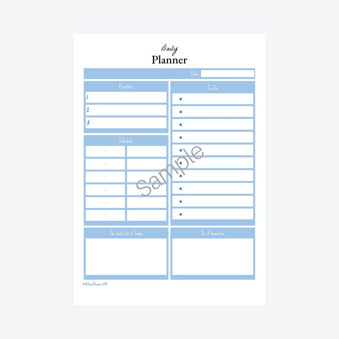 Daily Planner Printable A4 Simple Design Blue digital Download - Etsy