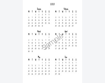 2020 Calendar Year At A Glance Printable (Digital Download)