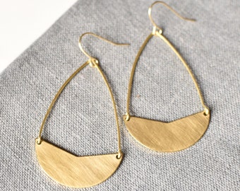 Brushed Brass Geometric Earrings: Handmade Boho Teardrop Earrings