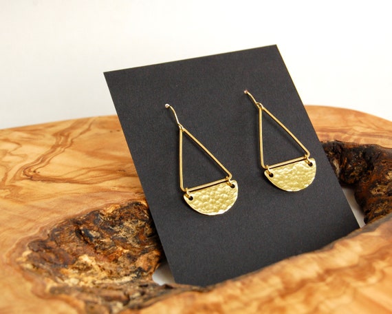 AmandaAudreyDesign Hammered Brass Earrings Handmade Hammered Brass Half Circle and Open Triangle Earrings Handmade in Moscow Idaho Simple Gifts