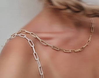 Massief zilveren PaperClip ketting dikke dikke schakelketting choker met schakelsluiting Y2k verklaring gelaagdheid ketting moeder cadeau Kerstmis