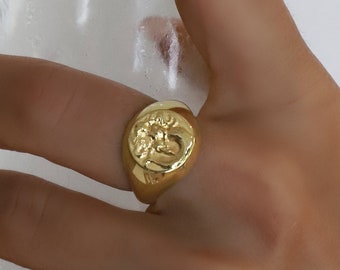 Gouden Waterman ring Zodiac Signet Pinky ring Mermaidcore ring reliëf astrologie ring dikke duim ring prinses Ariel cadeau voor dochter