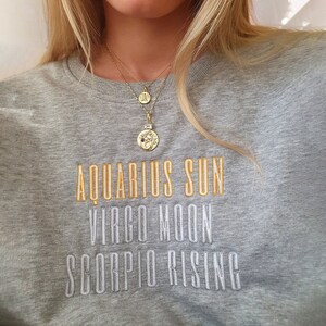 Custom BIG THREE Zodiac Sweatshirt Sun Moon Rising Zodiac Personalized Crewneck Embroidered Sweatshirt Big 3 Shirt Sweater Astrology Hoodie