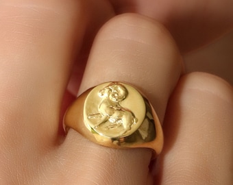 Unisex Gold Ram Pinky Signet Ring Embossed Aries Edgy Minimal Chunky Simple Thick Ring Viking Astrology Zodiac Jewelry Aries Gift for Friend