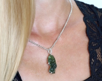 Certified  Authentic Moldavite Pendant Sterling Silver Czech Moldavite Jewelry High Energy Necklace Rare Crystal necklace Trending Now
